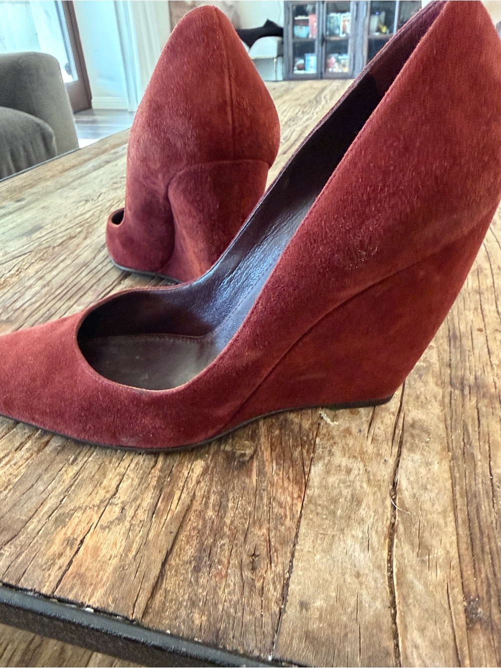 Sergio Rossi Women's Burgundy Suede Wedge Pumps